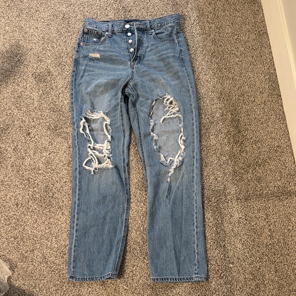 Aeropostale High Rise Ripped Blue Jeans